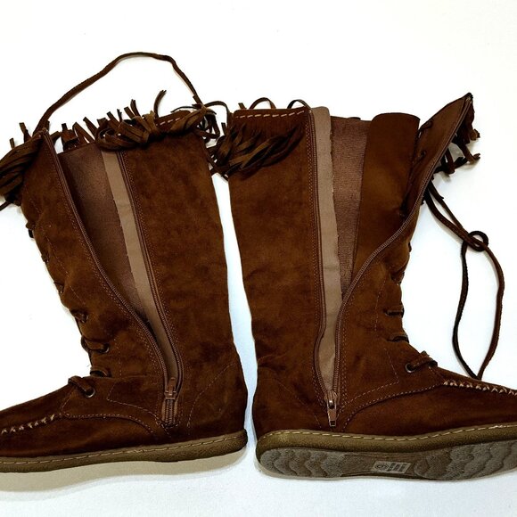 Charlotte Russe Knee High Fringe Boots Size 6 Faux Suede Zipper Lace-Up Detail - Picture 6 of 8